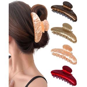 Mesovor 4 Pack Acrylic Hair Clips Claws, Nonslip 4.1" Large Hair Grip Hairclips for Thin and Thick | French Banana Barrettes Hair Strong Hold Hair Jaw Clamps (Coffee, Red, Light Brown, Champagne)