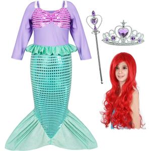 Joy Join Little Girls Princess Mermaid Costume for Girls Dress Up Party with Wig,Crown, Mace Green (4-5 Years)