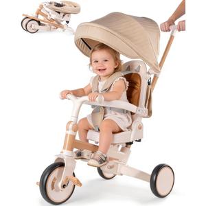 7-in-1 Tricycle for Toddlers 1-3 Years Gift, Foldable Baby Trike Stroller