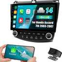 Car Radio Stereo for Honda Accord 7th Gen (2003-2007) Android 14 2GB+64GB Wireless CarPlay & Android Auto, 10-Inch IPS Touchscreen, Bluetooth WiFi GPS Navi, FM/AM, Backup Camera, SWC