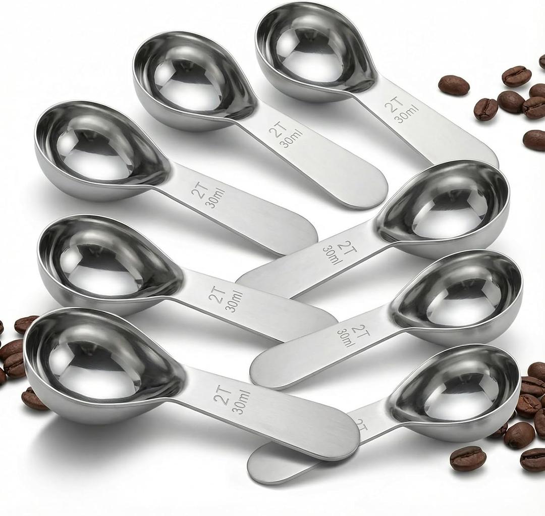 8pcs Stainless Steel Coffee Scoop Coffee Scoop 2 Tablespoon (2 Tbsp / 1 oz) Measure Scoops With Clear Scale Stainless Steel Measuring Spoons For Coffee, Tea (30 ml*8,Silver)