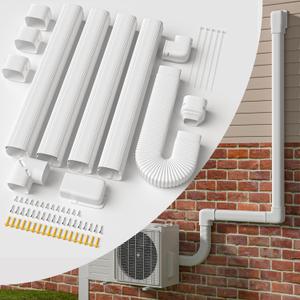 4'' 16 Ft Mini Split Line Set Cover with Flexible Pipe, Upgrade PP Heat-Resistant & Paintable, Central AC and Heat Pumps-Full Set, No Other Parts Needed