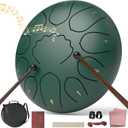 Rain Drum for Outside Garden, 8 Inches 11 Notes Steel Tongue Drum, Waterproof Meditation Rain Chime, Musical Instruments for Adult Gift with Bag, Music Book, Mallets (Green)