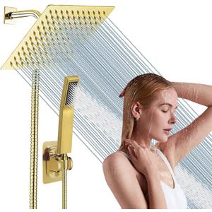 8" High Pressure Square Rain Shower Head And All Metal Handheld Shower, Equipped With 78"Hose, 3 Way Diverter Valve,Adhesive Shower Head Holder, Luxury Shower Combo