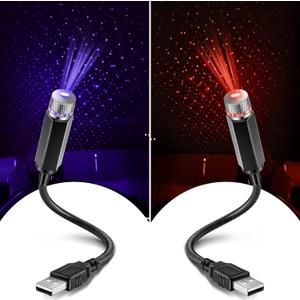 Hortsun 2 Pack USB Star Projector Night Light Adjustable Romantic Projector Car Interior Roof Lights Portable LED Night Star Lamp Atmosphere Decorations for Ceiling, Bedroom, Party