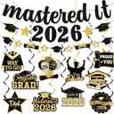 Black and Gold Masters Graduation Decorations 2026, Mastered It 2026 Banner and Congrats Grad Hanging Swirls Decorations, Class of 2026 Hanging Swirls for High School Graduation Party Supplies