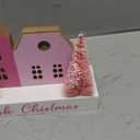 Amyhill Pink Lighted Wooden Christmas Tabletop House Village Decor Farmhouse LED Christmas Tabletop Decor Merry Rustic Xmas Block Centerpiece Sign with Word for Home Bedroom Holiday Ornament
