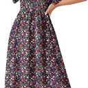 Dokotoo Womens Dresses 2025 Square Neck Tie Backless Summer Dresses Cap Sleeve Floral Buttoned Empire Waist Maxi Dress (L)