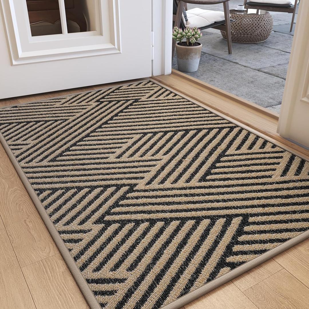 Door Mat Indoor Outside Entrance 17"x30", Low-Profile Non Slip Outdoor Inside Doormat Entryway Mat, Dirt Resistant Absorbent Front Porch Welcome Entry Mats, Washable Easy Clean, Brown