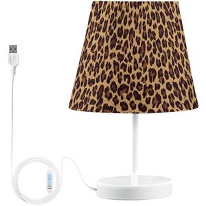 Animal Leopard Print 3 Colors Dimmable LED Table Lamp with USB Port,10.8" Linen Shade Bedside Nightstand Decor Night Light for Home Living Room Desk Cafe