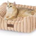 Small Dog Beds for Small Dogs - Washable Cat Beds for Indoor Cats, Rectangle Orthopedic Puppy Bed with Fluffy Removable Cover, 20x19x7inches, Beige