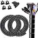 Fanoshon Large PC Cable Management Tube Sleeve Under Desk Wire Organizer for Cords 2 PCS Black, 1.1 inch -5 ft EZ Spiral Cable Wrap Cover Bundler w/Clips for TV Office, Pet Proof Cable Protector