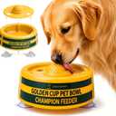 Golden Cup Slow Feeder Dog Bowls for Liquid Treat, Textured Spherical lid Integrated Anti-Slip Base, Yogurt Bone Broth Lick mat Dog Toy Prevent Accidental Ingestion Assist Digestion, slowing Feeding