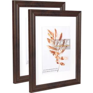 11x14 Picture Frames Rustic Brown Wood Pattern Set of 2 Photo Frames, for 8x10 with Mat or 11x14 Without Mat Gallery Wall Display Wood Frame