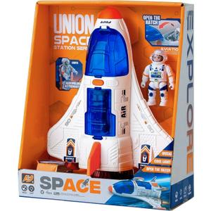 Wbzle Spaceship Shuttle Toy with Astronaut Figure - Fun Rocket Ship Space Toys for Kid, Space Toy for Boys 5-8 Planet Toys with Lights Spray and Sound, Astronaut Exploration Gift  Standard Edition