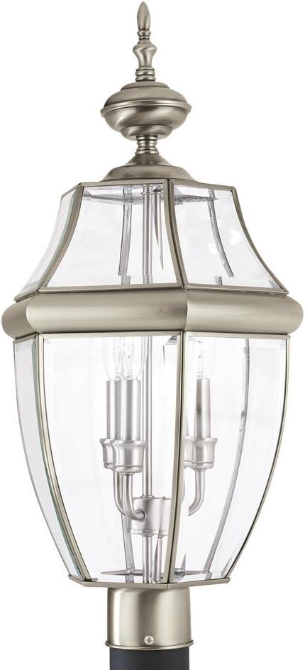 Generation Lighting 8239-965 Lancaster Traditional Three - Light Outdoor Light Post Outside Fixture, Antique Brushed Nickel Finish, 1-Light, cETL Listed, Safety Rated for Wet Locations