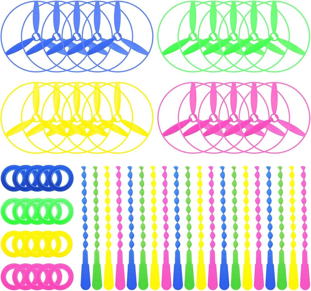 POPLAY 40 Sets Outdoor Toys Flying Discs, Disc Flyer with Launchers for Party Favors, Classroom Prizes, Goodie Bags Stuffers for Kids