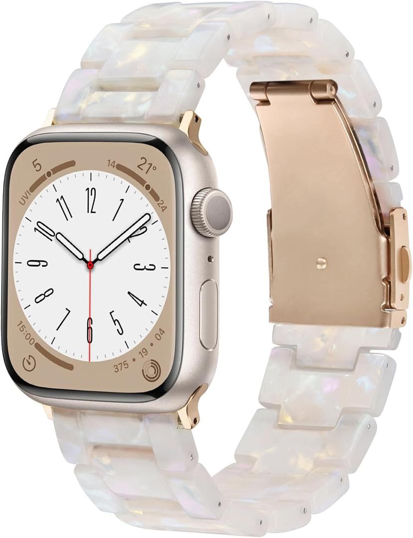 V.R.HOPE Resin Band Compatible with Apple Watch Band for Women 44mm 42mm 45mm 46mm 49mm Rose Gold Fashion Lightweight Bracelet Strap for iWatch Series Ultra3/11/10/9/8/7/6/5/4/3/2/1/SE3 (Fluorescent White)