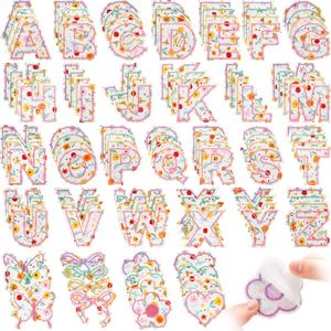 Hanaive 136 Pcs Chenille Letter Patches Self Adhesive Stickers for DIY Cute Smile Face Heart Rainbow Patches for Clothing Backpacks Bags Jackets Hat Decoration(Floral Style,Pale Yellow Color)