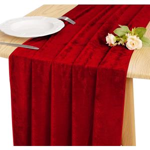 Velvet Table Runner 20 x 120 Inches 10ft Luxurious Thick Soft Velvet Valentine's Day Christmas Thanksgiving Wedding Reception Table Runner for Party Reception Decorations(Red, 1 Pack)