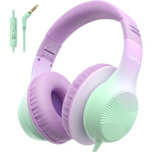 EarFun K3 Kids Headphones, Over Ear Headphones with Microphones, 85/94dB Volume Limit, HD Stereo Sound, Foldable Wired Headphone for School/Travel/Boys/Girls/Tablet/iPad (3.5mm Plug with Mic, Violet)