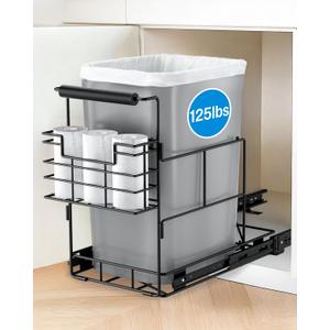 Pull Out Trash Can Under Cabinet, Under Sink Trash Can Kit for 7.5-10 Gallon with Garbage Bag Holder, Heavy Duty Steel Frame, Holds Up to 125 lbs, Easy to Install (Bin Not Included)