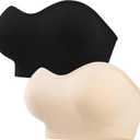ANGOOL Strapless Bras for Women Wirefree Non-Slip Tube Top Invisible Bralette Seamless Padded Bandeau Bra (Medium, Black+beige)