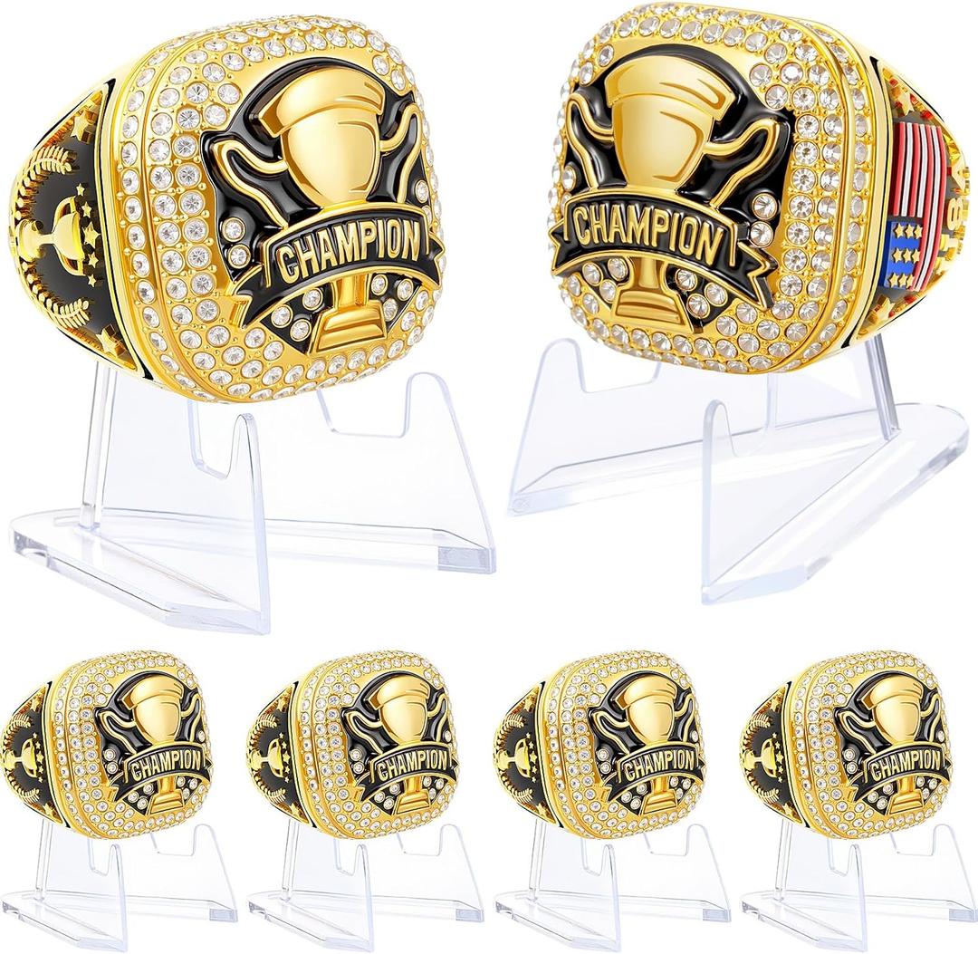 Misdary Soccer Baseball Basketball Championship Rings with Holder Most Valuable Player Trophy Gold Ring Award Gift Team Prize for Football Tournament Winner