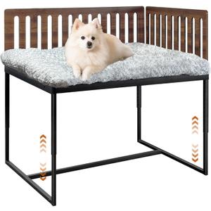 Beside Dog Bed,2 Panels Adjustable Height Dog Bunk Beds,25.5x18Metal Dogs Bed Frame with Cushion,Medium