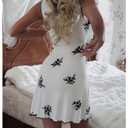 SOLY HUX Women's Floral Nightgowns Deep V Neck Sleeveless Pajama Slip Dress Sleepwear Black and White Large (White, L)