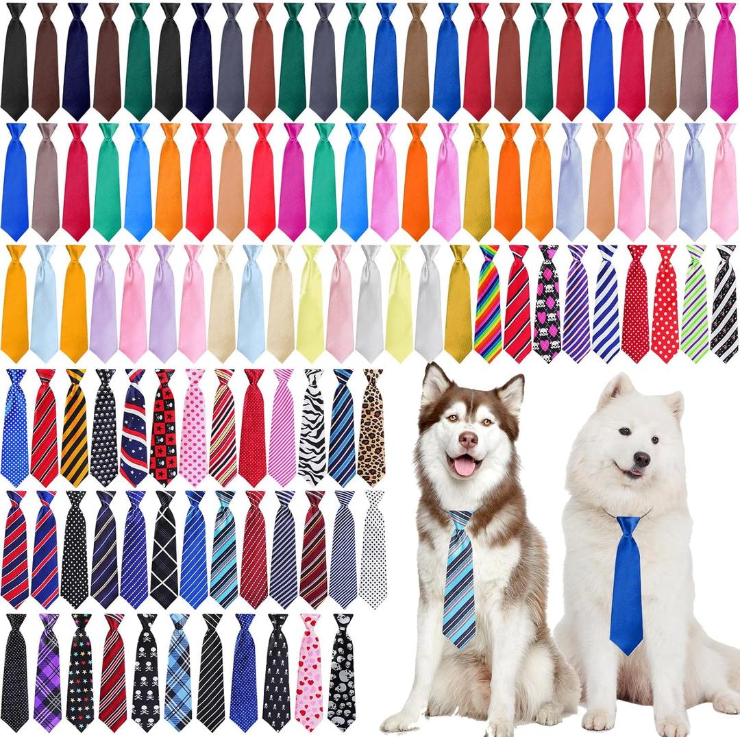 Newcotte 110 Pcs Large Dog Ties Bulk Adjustable Neck Ties Collar Grooming Neckties for Girl Boy Winter Dogs Gift Favor (Fresh)