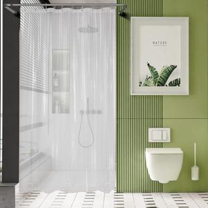AmazerBath Long Stall Shower Curtain 60x84 Inches, Premium PEVA Heavy Duty Clear Shower Curtain, Waterproof Thick Bathroom Curtain with 3 Big Weighted Stones and 10 Rustproof Grommet Holes