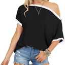 BONITEE Womens Off The Shoulder Shirt Boat Neck Oversized Tshirts Short Sleeve Tops 2026 Summer Casual Loose Clothes Tunic (Black, XXL)