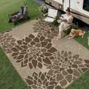 PureCozy 9x12 Easy Jute Outdoor Rug Brown Floral Textured Indoor Outdoor Area Rug Farmhouse Patio Carpet for Backyard, Patio, Porch, Easy-Cleaning, High Traffic, Pet-Friendly, Non-Shedding