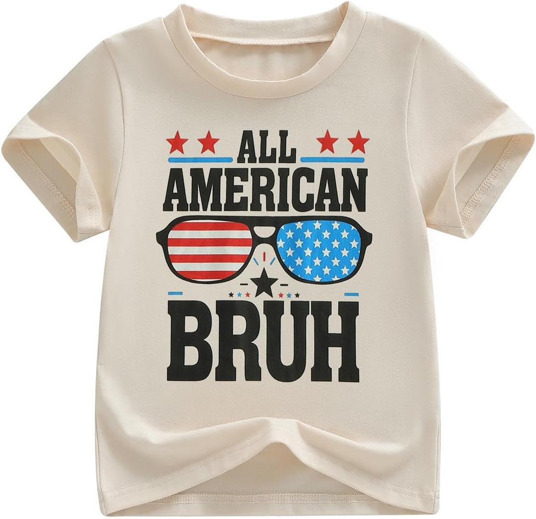 Douhoow Toddler Boys 4th of July Shirt Short Sleeve Letter Print Boys Tshirt 1T 2T 3T 4T 5T 6T Kids Patriotic Outfits