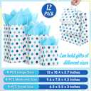 Humyoun 12 Pcs Party Gift Bag with Tissue Paper 6.5" 9.6" 13" Treat Bag for New Year Valentine's Day Easter Graduation Birthday Baby Shower Wedding Party Supplies(Blue Dots)