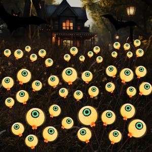 JOYIN Halloween Decorations Outdoor Solar Scary Eyeball Lights, 2 Pcs 12LEDs Warm Pathway Yard Stakes, Waterproof Firefly Lights for Halloween Graveyard Yard Garden Patio Walkway Party