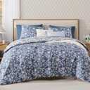 BLOOMHAVEN Full Comforter Set -7 Pieces Floral Oxford Blue Comforter Set for All Seasons, Bed in a Bag Full with Botanical Flowers Comforter, Sheets, Pillowcases & Shams
