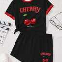 RoseSeek Girl's 2 Piece Summer Outfits Short Sleeve Camo T Shirt and Mini Shorts Clothing Set Tracksuit (Black)