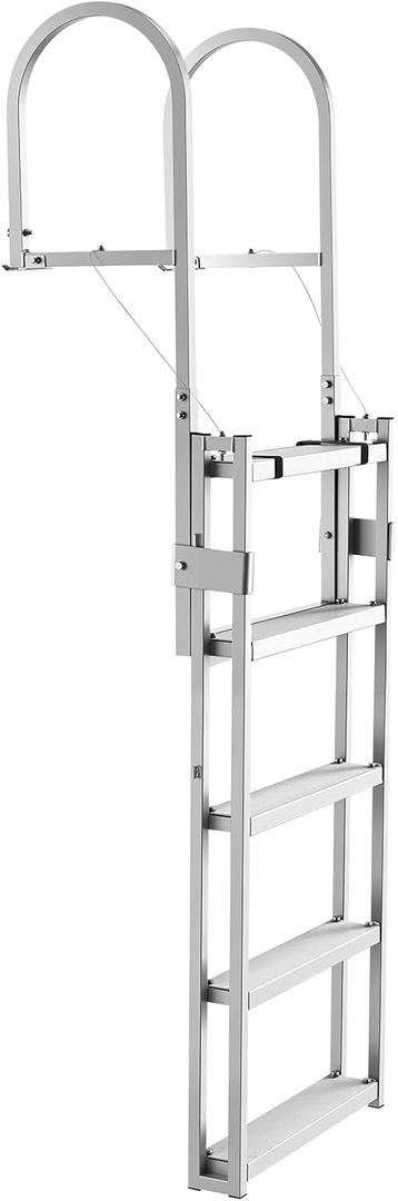 VEVOR Retractable Dock Ladder, 5 Steps, Aluminum Alloy Pontoon Boat Swim Ladder, with Non-Slip Wide Steps, 350 lbs Weight Capacity, Adjustable Height, for Lake Swimming, Pool, Boat, Marine Boarding