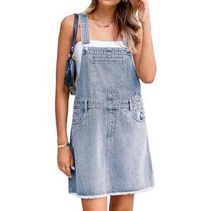 Glamaker Womens Denim Overalls Dress - Casual Summer Loose Romper Sleeveless Adjustable Straps Jumper Jean Mini Dresses 2025, S