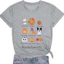 MNLYBABY Halloween Ghost Shirt for Women Funny Spooky Season Short Sleeve Letter Print Tee Fall Holiday Tops (Medium, Light Grey)