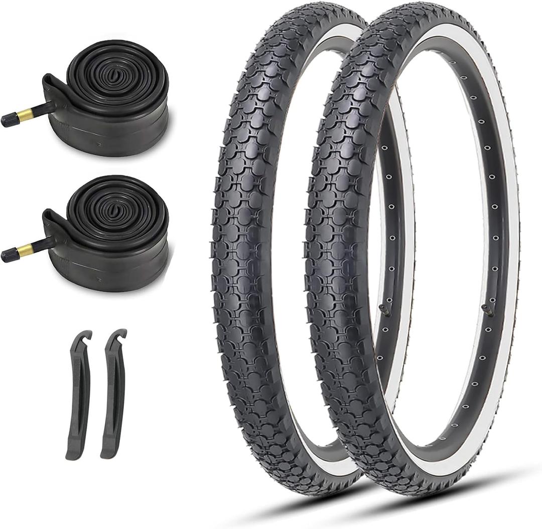 MOHEGIA 24/26 Inch Cruiser Bike Tires Set: 24x2.125/26x2.125 Inch Classic Folding Bicycle Tires,and Pair Inner Tubes with Tire Levers for Beach Cruiser City Bikes