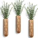 3 Pack Wood Wall Planter, Boho Wall Vase for Hallway Decor and Bathroom Decor, Modern Farmhouse Decor, Wooden Hanging Planter for Holding Dried Flowers and Faux Greenery (Log Color-a)
