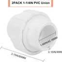 2Pcs 1-1/4" PVC Union Coupling Pipe Fitting (Socket x Socket) 1.25Inch PVC Slip Union PVC Adapter Coupling Schedule 40, EPDM O-Ring, White