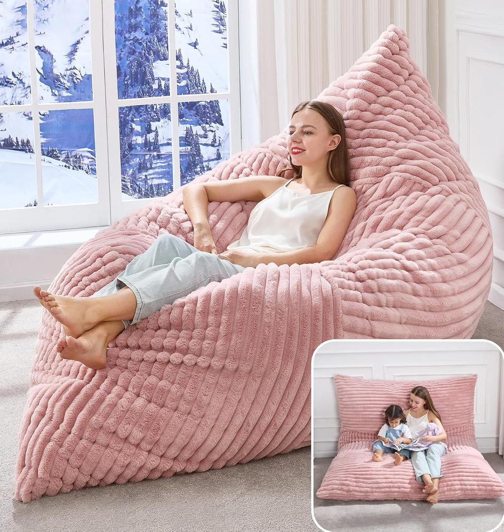 Hobestluk 3 in 1 Bean Bag Chair Giant Bean Bag Chairs Convertible Bean Bag Floor Cushion with Machine Washable Cover, Beanbag Chairs for Adult (Pink)