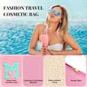 Initial Makeup Bag Set for Women, Personalized Letter Cosmetic Bags, Pink Zipper Makeup Pouch Set, Travel Toiletry Organizer, Birthday Gifts for Girls, Teens & Women 