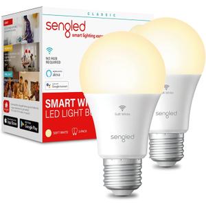 Sengled Alexa/Google Smart WiFi Light Bulbs, A19 Soft White 2700K, 800LM, No Hub - 2 Pack