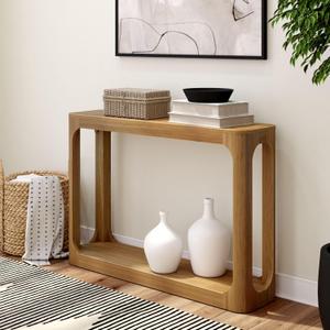 Plank+Beam Forma Console Table, 46 Inch, Solid Wood Sofa Table, Entryway Table for Hallway, Narrow Behind The Couch Table, Console Tables for Entryway, Living Room, Foyer, Easy Assembly, Pecan