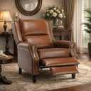 Leather Recliner Chair, Pushback Recliner Chair with Adjustable Backrest Footrest, Mid Modern Reclining with Overstuffed Arms Lumbar Support for Reading, Living Room, Yellow Brown